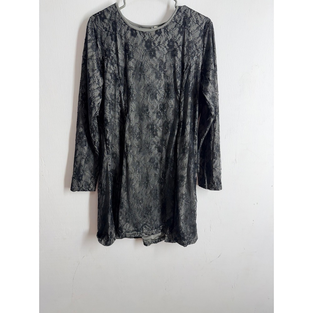 East Essence Grey Black Floral Lace Long Sleeve Tunic Dress Women Size 17